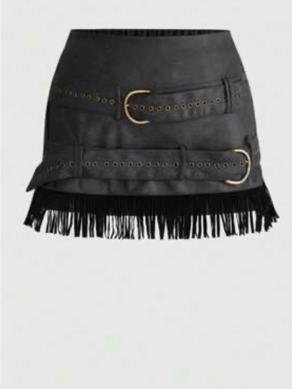 ROMWE Black Fringe Mini Skirt with Decorative Belt Detail